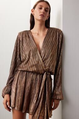 RAMY BROOK Multicolor Metallic A-Line Long Sleeves Elise Vincy Dress Size Small